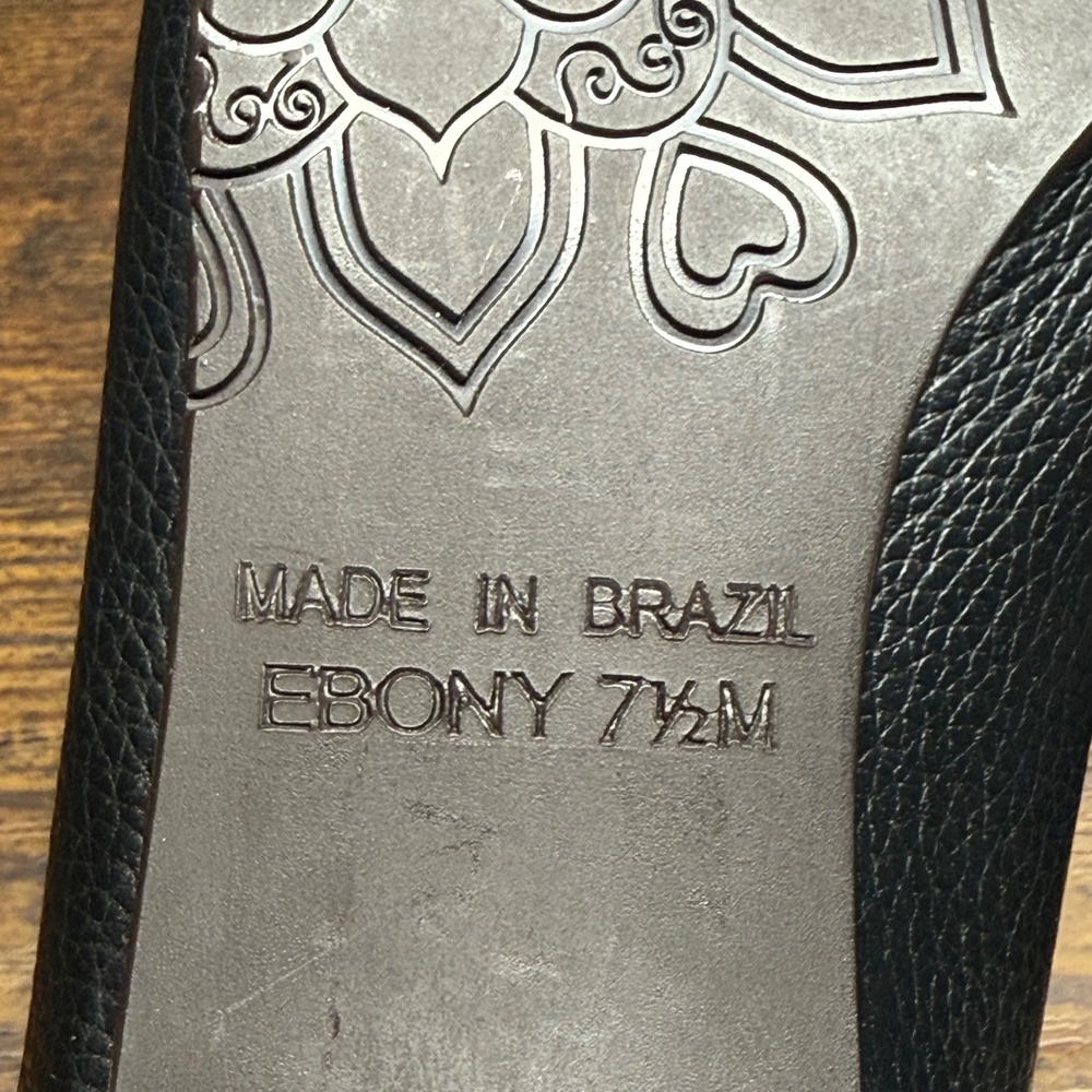 Brighton Ebony Black Brown Leather Woven Pointed Toe Flats Size 7.5M Medallion - Picture 7 of 7